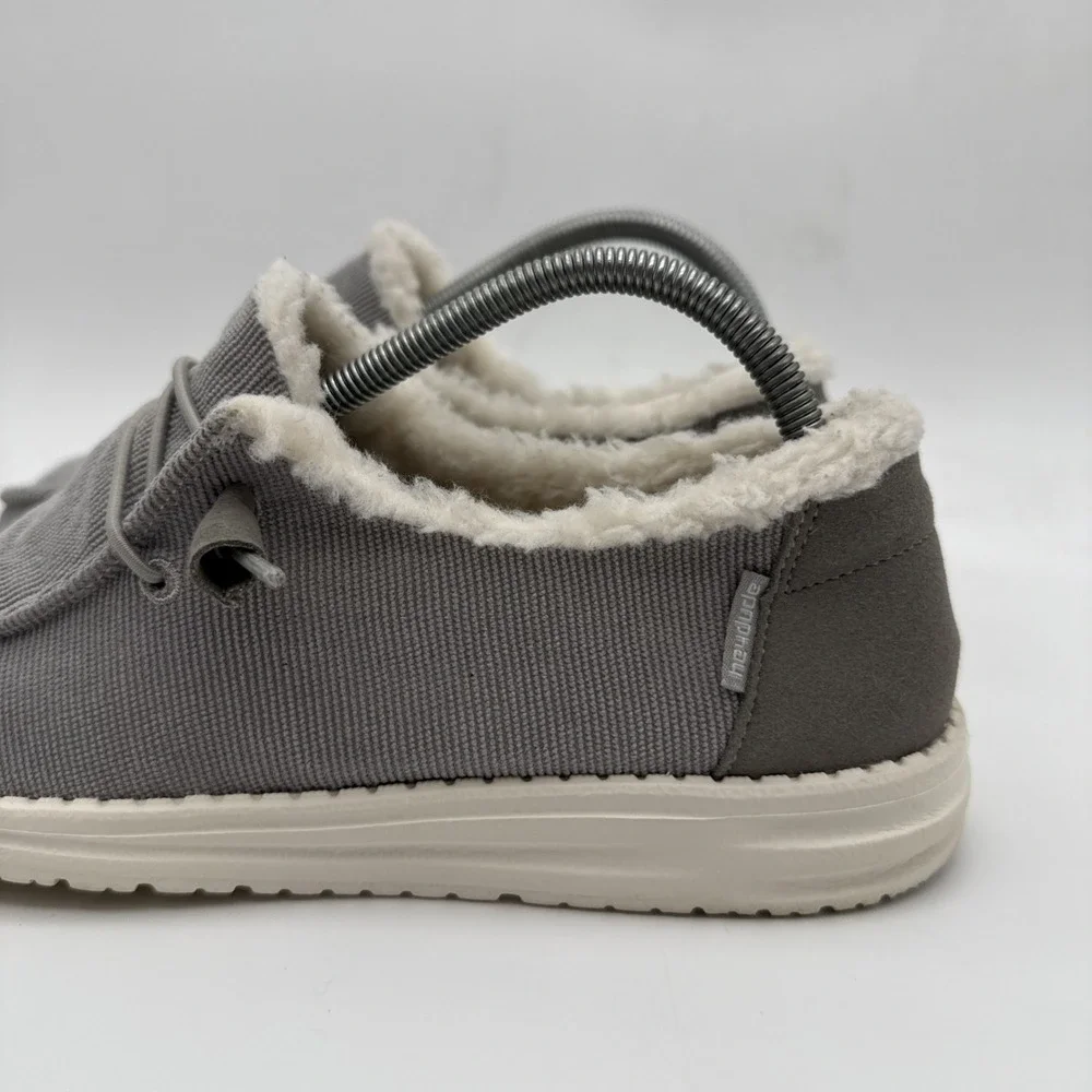 Hey Dude Wendy Corduroy Grey Womens Size 9 Comfort Shoes Faux Fur Lined Slip On
